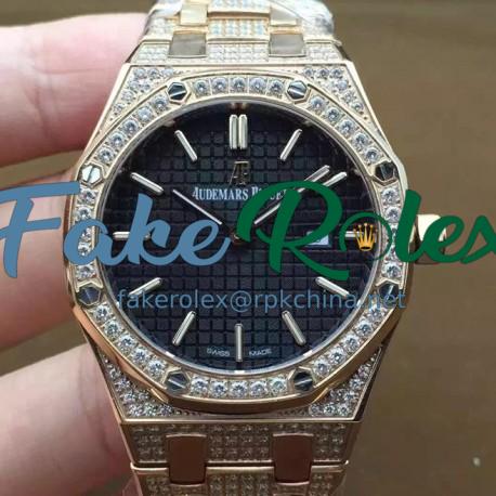 Replica Audemars Piguet Royal Oak 67651 Ladies Rose Gold & Diamonds Black Dial Swiss Quartz 2713