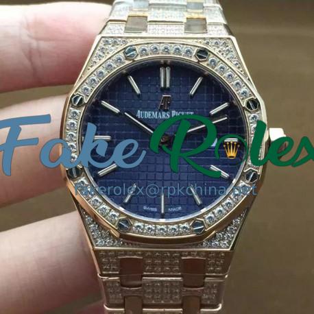 Replica Audemars Piguet Royal Oak 67651 Ladies Rose Gold & Diamonds Blue Dial Swiss Quartz 2713