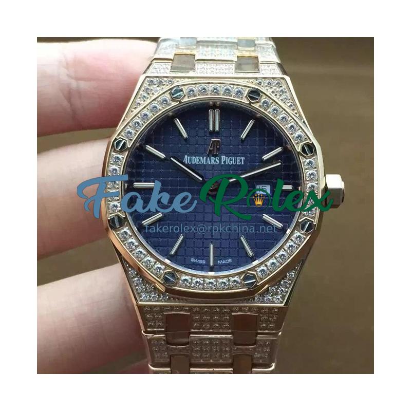 Replica Audemars Piguet Royal Oak 67651 Ladies Rose Gold & Diamonds Blue Dial Swiss Quartz 2713