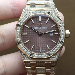 Replica Audemars Piguet Royal Oak 67651 Ladies Rose Gold & Diamonds Brown Dial Swiss Quartz 2713