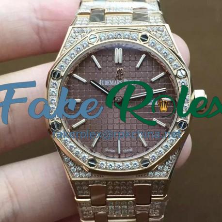 Replica Audemars Piguet Royal Oak 67651 Ladies Rose Gold & Diamonds Brown Dial Swiss Quartz 2713