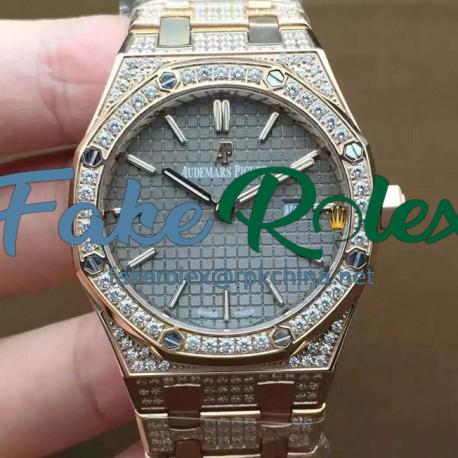 Replica Audemars Piguet Royal Oak 67651 Ladies Rose Gold & Diamonds Gray Dial Swiss Quartz 2713