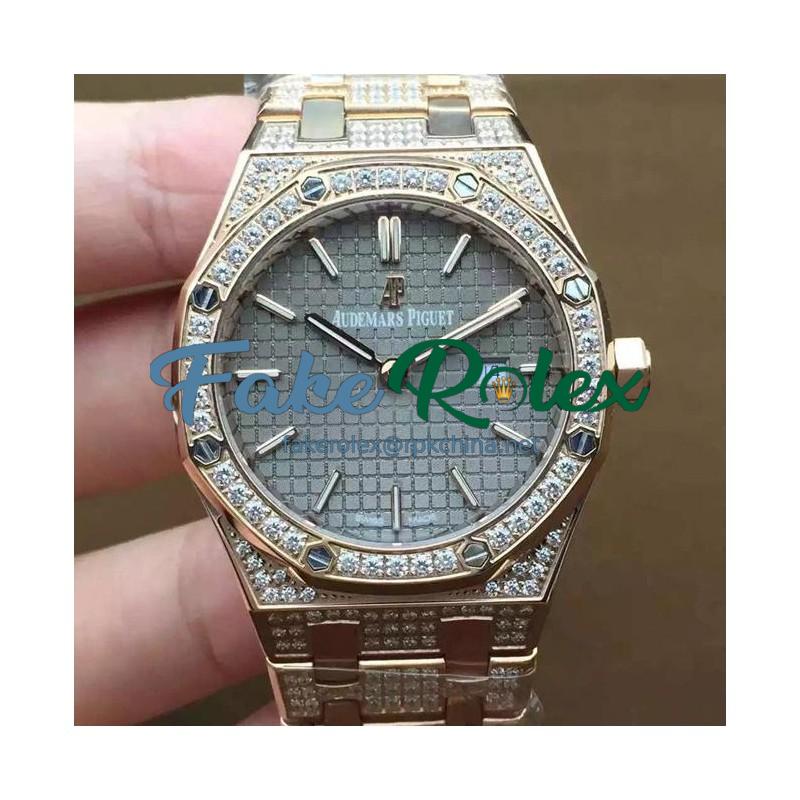 Replica Audemars Piguet Royal Oak 67651 Ladies Rose Gold & Diamonds Gray Dial Swiss Quartz 2713