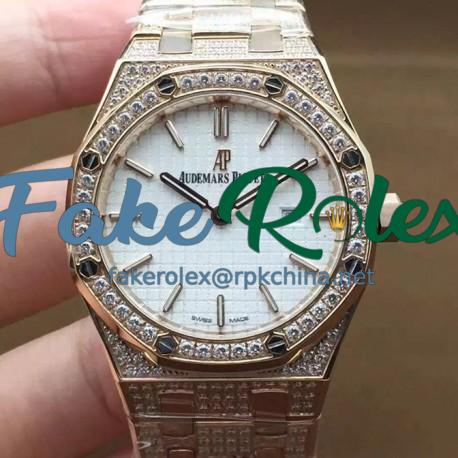 Replica Audemars Piguet Royal Oak 67651 Ladies Rose Gold & Diamonds White Dial Swiss Quartz 2713