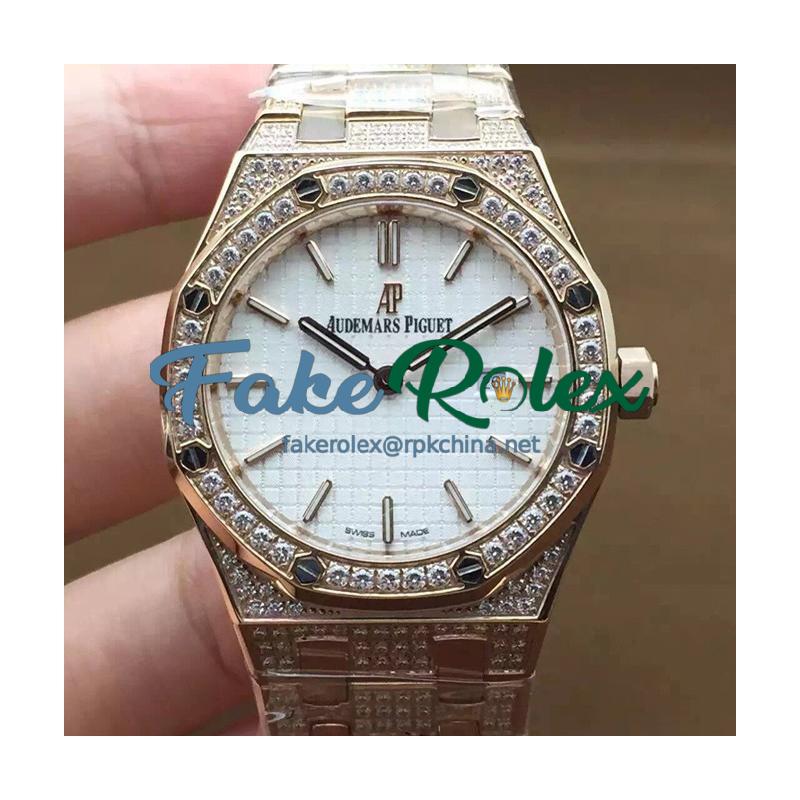 Replica Audemars Piguet Royal Oak 67651 Ladies Rose Gold & Diamonds White Dial Swiss Quartz 2713