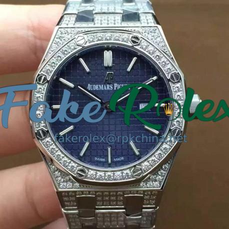 Replica Audemars Piguet Royal Oak 67651 Ladies Stainless Steel & Diamonds Blue Dial Swiss Quartz 2713