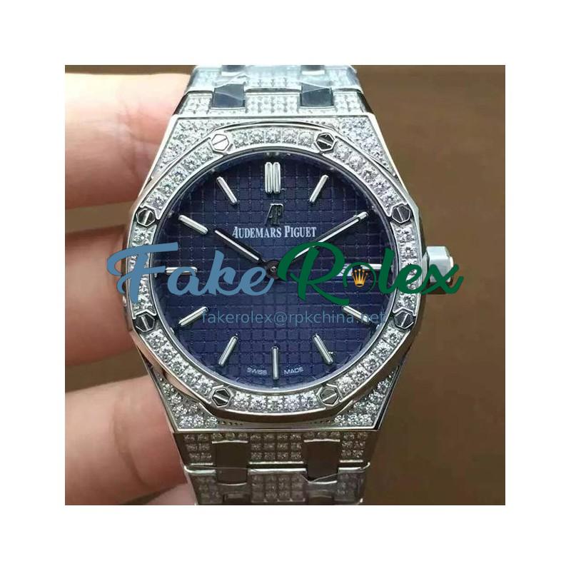 Replica Audemars Piguet Royal Oak 67651 Ladies Stainless Steel & Diamonds Blue Dial Swiss Quartz 2713