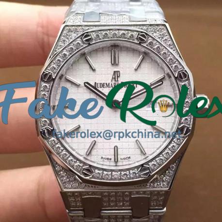 Replica Audemars Piguet Royal Oak 67651 Ladies Stainless Steel & Diamonds White Dial Swiss Quartz 2713