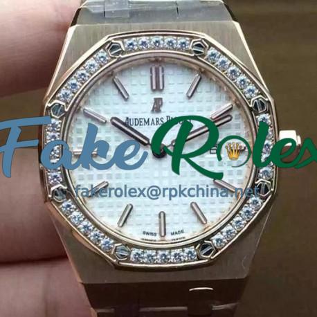 Replica Audemars Piguet Royal Oak 67651 Ladies Rose Gold White Diamonds Bezel Dial Swiss Quartz 2713