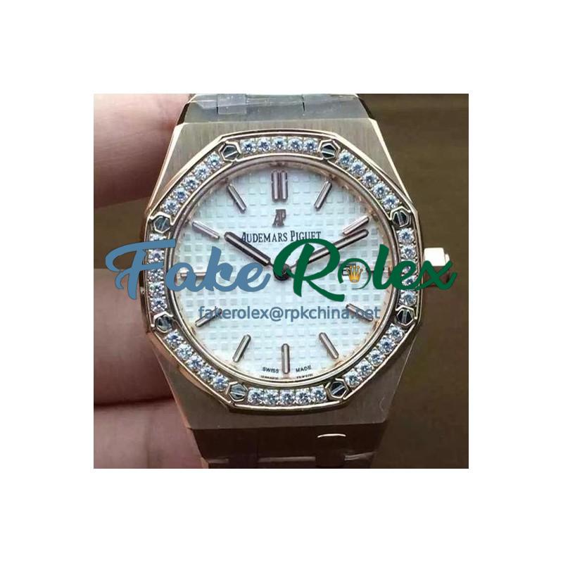 Replica Audemars Piguet Royal Oak 67651 Ladies Rose Gold White Diamonds Bezel Dial Swiss Quartz 2713