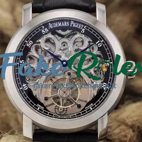 Replica Audemars Piguet Jules Audemars Tourbillon Stainless Steel Skeleton & Black Dial Swiss Tourbillon