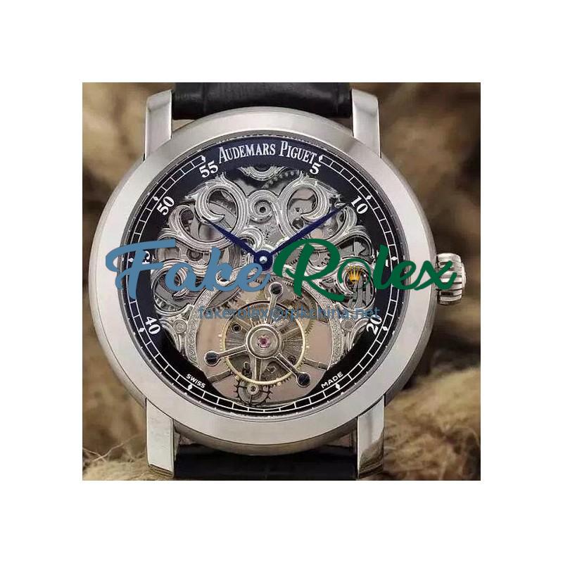 Replica Audemars Piguet Jules Audemars Tourbillon Stainless Steel Skeleton & Black Dial Swiss Tourbillon