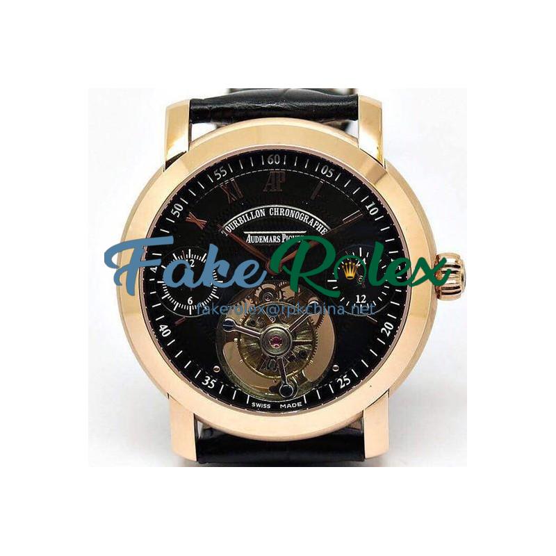 Replica Audemars Piguet Jules Audemars Tourbillon Rose Gold Black Dial Swiss Tourbillon