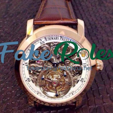 Replica Audemars Piguet Jules Audemars Tourbillon Rose Gold Skeleton & White Dial Swiss Tourbillon