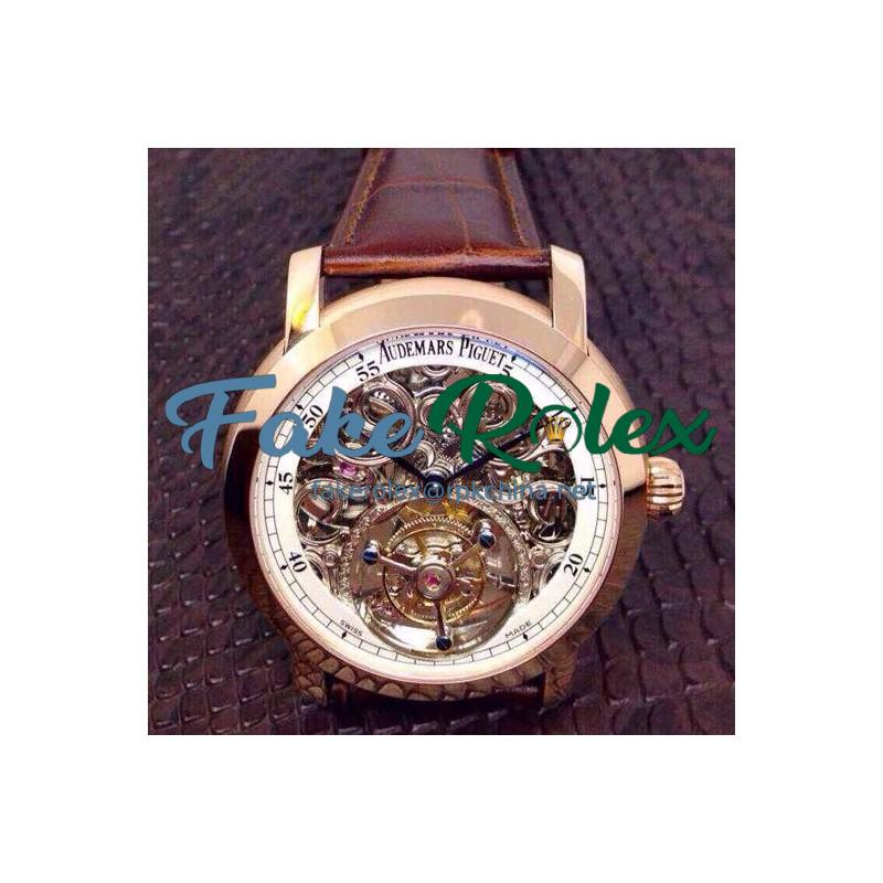 Replica Audemars Piguet Jules Audemars Tourbillon Rose Gold Skeleton & White Dial Swiss Tourbillon