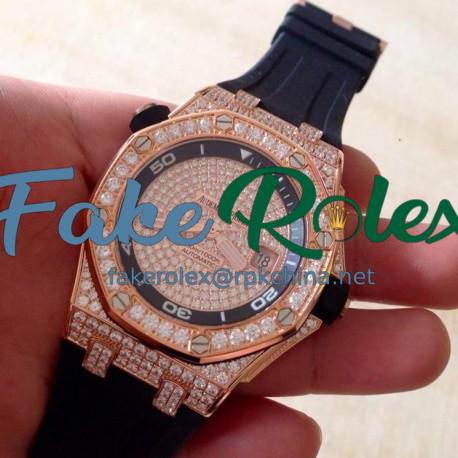 Replica Audemars Piguet Royal Oak Offshore Diver 15709 Rose Gold & Diamonds Rose Gold & Diamonds Dial Swiss 2824