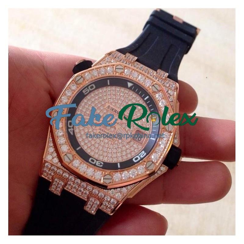 Replica Audemars Piguet Royal Oak Offshore Diver 15709 Rose Gold & Diamonds Rose Gold & Diamonds Dial Swiss 2824