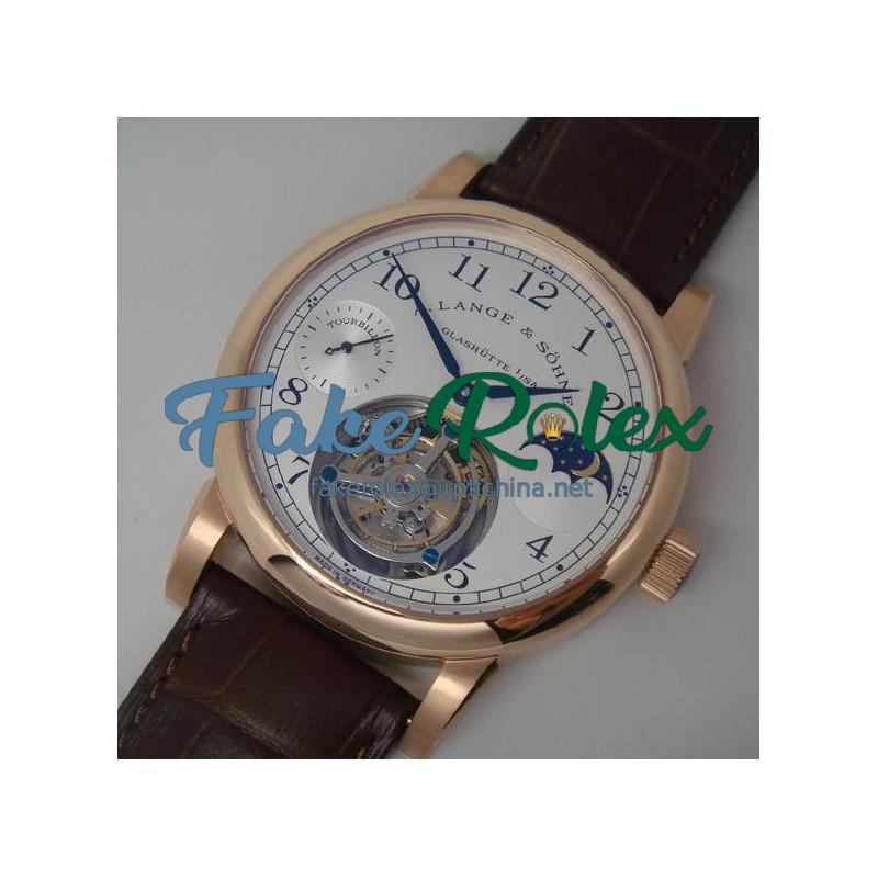 Replica A. Lange & Sohne Pour Le Merite Tourbillon Moonphase Rose Gold White Dial Swiss Tourbillon