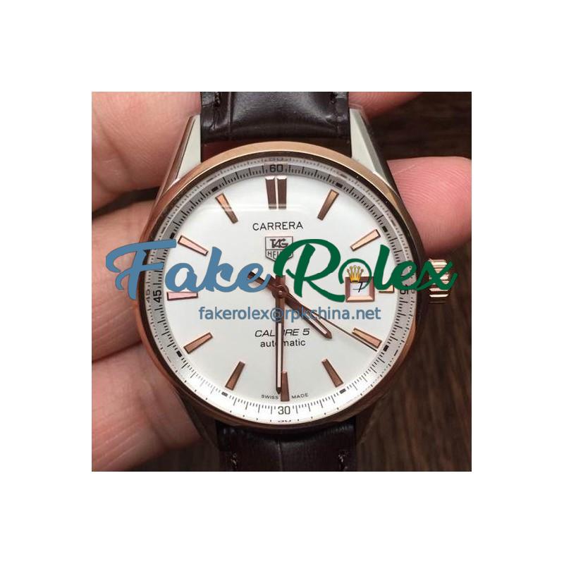 Replica Tag Heuer Carrera Calibre 5 Rose Gold & Stainless Steel White Dial Swiss Calibre 5