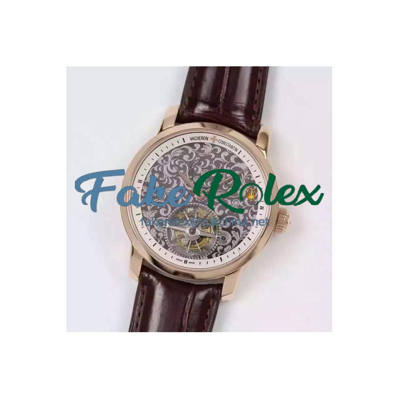 Replica Vacheron Constantin Patrimony Tourbillon Rose Gold White Dial Swiss Tourbillon