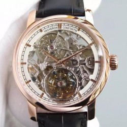 Replica Vacheron Constantin Patrimony Tourbillon Rose Gold Skeleton & White Dial Swiss Tourbillon