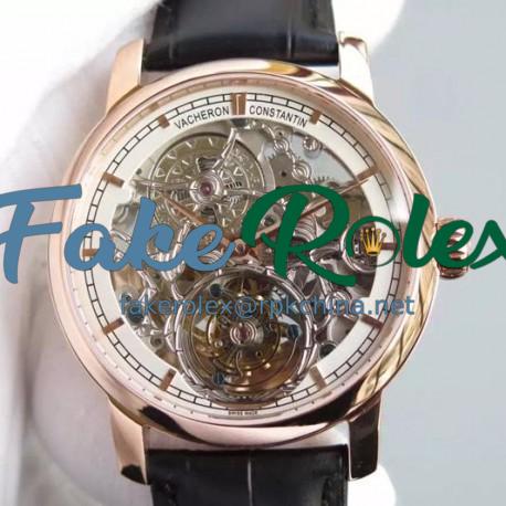 Replica Vacheron Constantin Patrimony Tourbillon Rose Gold Skeleton & White Dial Swiss Tourbillon