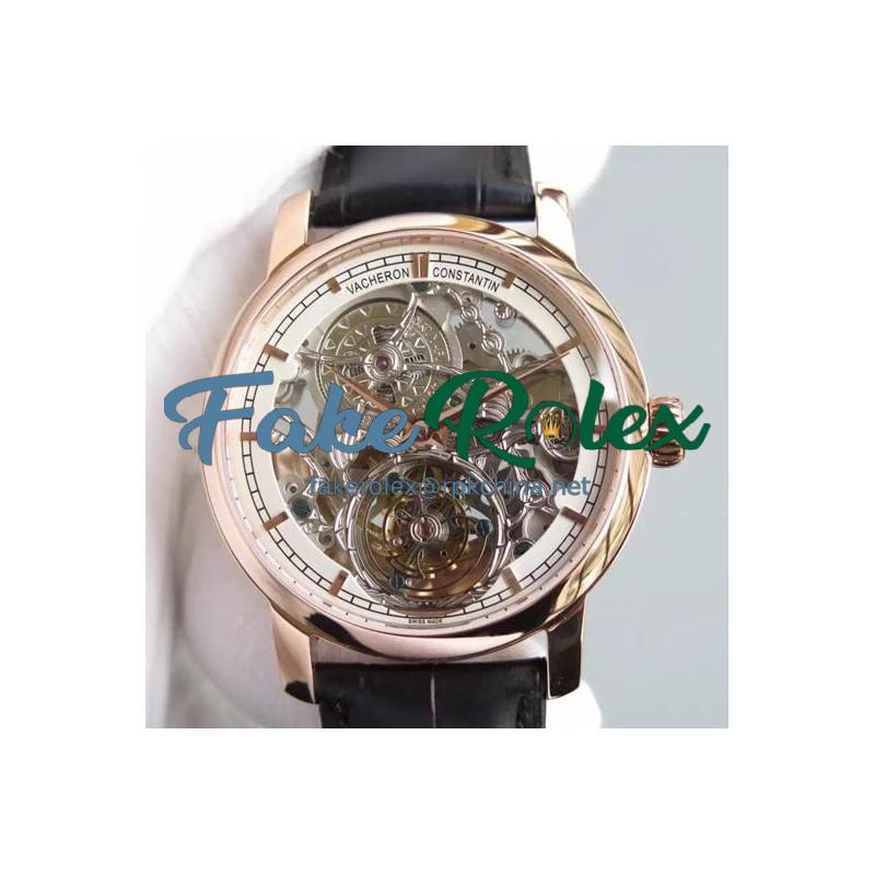 Replica Vacheron Constantin Patrimony Tourbillon Rose Gold Skeleton & White Dial Swiss Tourbillon