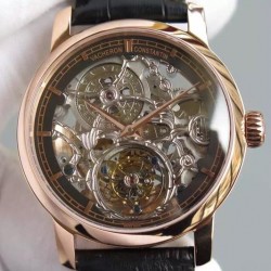 Replica Vacheron Constantin Patrimony Tourbillon Rose Gold Skeleton & Black Dial Swiss Tourbillon