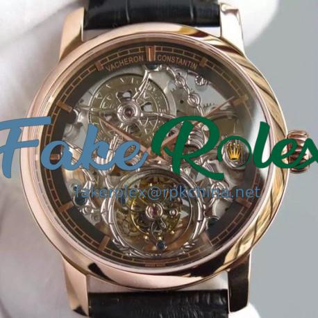 Replica Vacheron Constantin Patrimony Tourbillon Rose Gold Skeleton & Black Dial Swiss Tourbillon