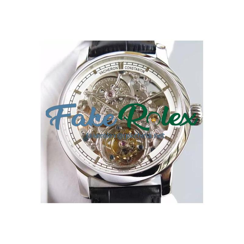 Replica Vacheron Constantin Patrimony Tourbillon Stainless Steel Skeleton & White Dial Swiss Tourbillon