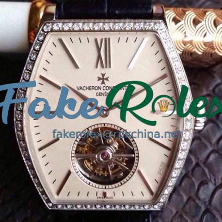 Replica Vacheron Constantin Malte Tourbillon Stainless Steel & Diamonds Cream Dial Swiss Tourbillon