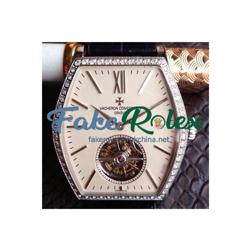 Replica Vacheron Constantin Malte Tourbillon Stainless Steel & Diamonds Cream Dial Swiss Tourbillon