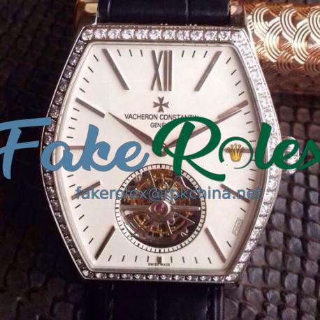 Replica Vacheron Constantin Malte Tourbillon Stainless Steel & Diamonds White Dial Swiss Tourbillon