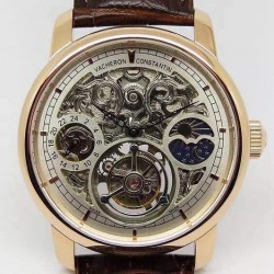 Replica Vacheron Constantin Patrimony Tourbillon Rose Gold Skeleton & White Dial Swiss Tourbillon