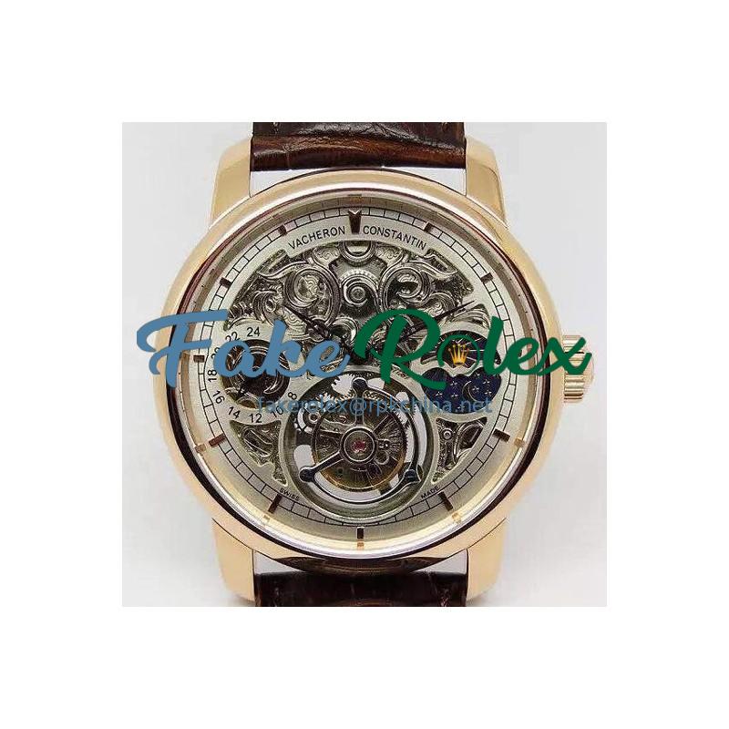 Replica Vacheron Constantin Patrimony Tourbillon Rose Gold Skeleton & White Dial Swiss Tourbillon