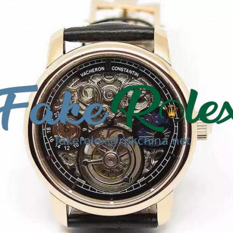 Replica Vacheron Constantin Patrimony Tourbillon Rose Gold Skeleton & Black Dial Swiss Tourbillon