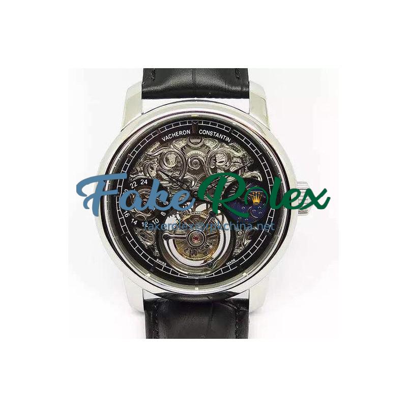 Replica Vacheron Constantin Patrimony Tourbillon Stainless Steel Skeleton & Black Dial Swiss Tourbillon