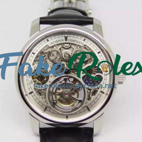 Replica Vacheron Constantin Patrimony Tourbillon Stainless Steel Skeleton & White Dial Swiss Tourbillon