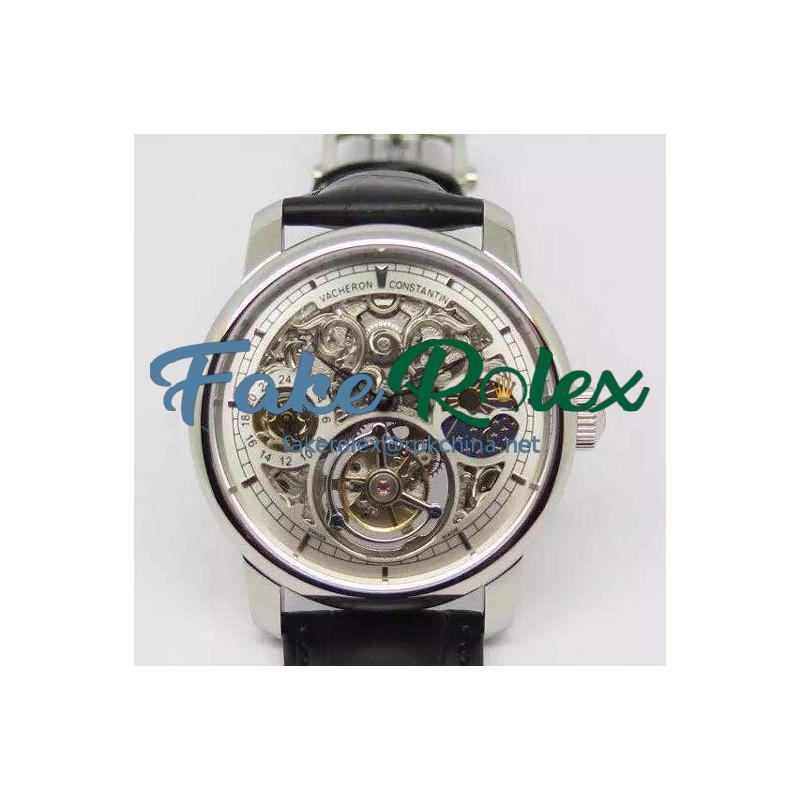 Replica Vacheron Constantin Patrimony Tourbillon Stainless Steel Skeleton & White Dial Swiss Tourbillon