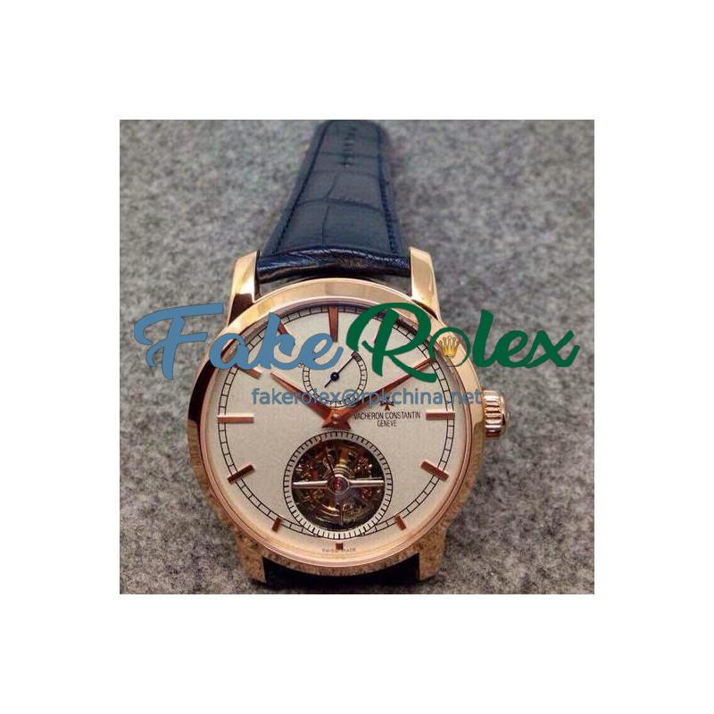 Replica Vacheron Constantin Patrimony Tourbillon Rose Gold White Dial Swiss Tourbillon