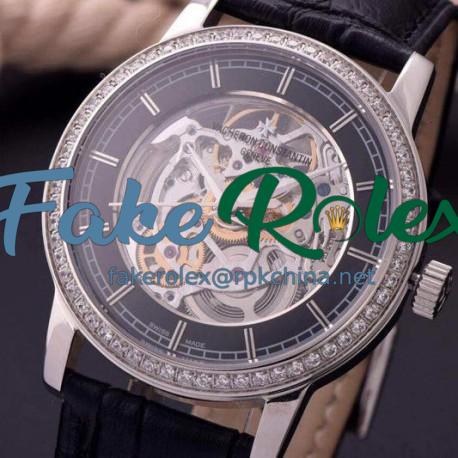 Replica Vacheron Constantin Patrimony Stainless Steel & Diamonds Skeleton & Black Dial Swiss 2824