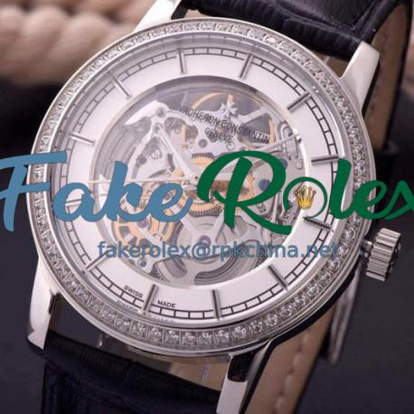 Replica Vacheron Constantin Patrimony Stainless Steel & Diamonds Skeleton & White Dial Swiss 2824