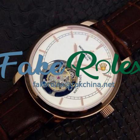 Replica Vacheron Constantin Patrimony Tourbillon Rose Gold White Dial Swiss Tourbillon