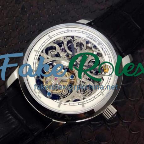 Replica Vacheron Constantin Patrimony Tourbillon Stainless Steel Skeleton & White Dial Swiss Tourbillon