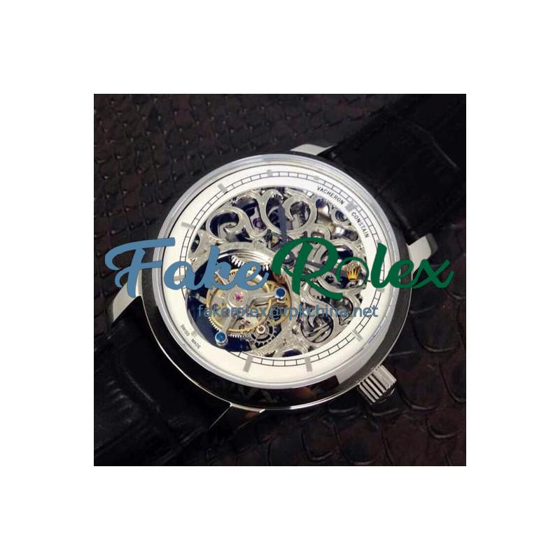 Replica Vacheron Constantin Patrimony Tourbillon Stainless Steel Skeleton & White Dial Swiss Tourbillon