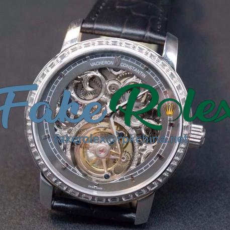 Replica Vacheron Constantin Patrimony Tourbillon Stainless Steel & Diamonds Skeleton & Gray Dial Swiss Tourbillon