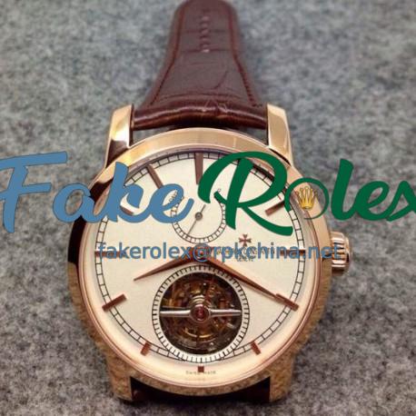 Replica Vacheron Constantin Patrimony Tourbillon Rose Gold White Dial Swiss Tourbillon