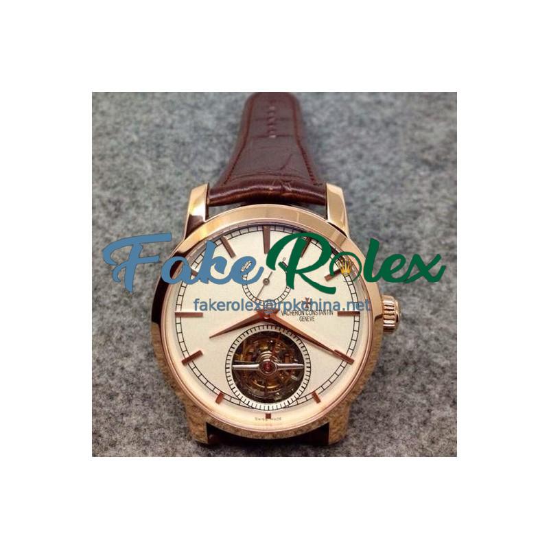 Replica Vacheron Constantin Patrimony Tourbillon Rose Gold White Dial Swiss Tourbillon