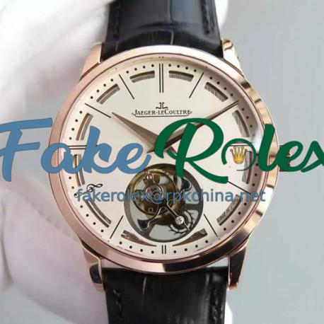 Replica Jaeger-LeCoultre Master Ultra Thin Tourbillon Rose Gold White Dial Swiss Tourbillon