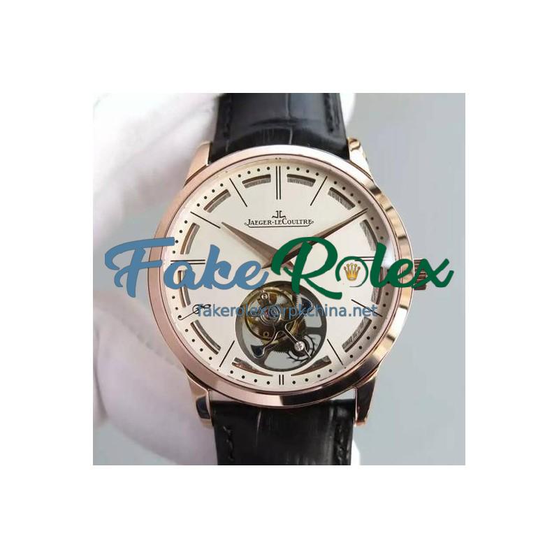 Replica Jaeger-LeCoultre Master Ultra Thin Tourbillon Rose Gold White Dial Swiss Tourbillon